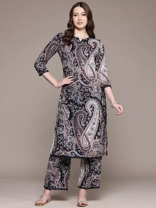 Image for PHYSIL-WomenPaisleyPrintedCottonKurtawithTrousers