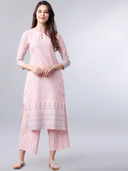 Image for Vishudh-WomenPink%26Off-WhitePrintedKurtawithPalazzos