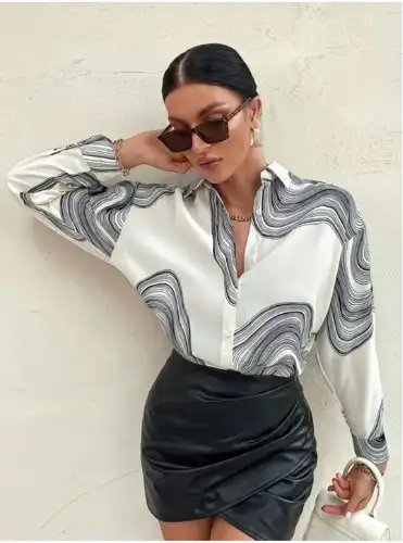 Image for StylecastXSlyckAbstractPrintedSpreadCollarCuffSleevesShirt