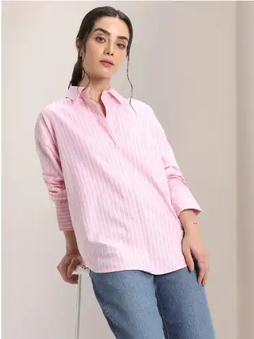 Image for DLWomanOversizedVerticalStripedPureCottonCasualShirt