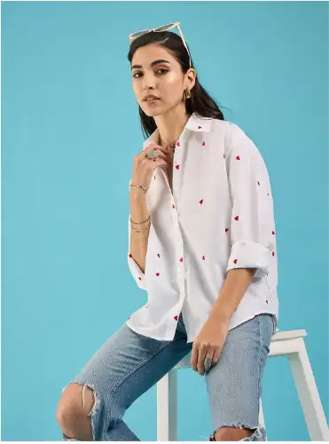 Image for UptownieEmbroideredCottonShirtwithHearts