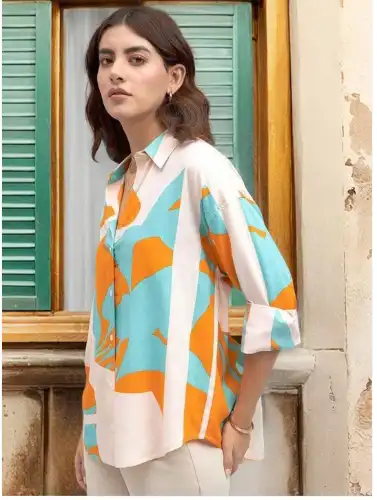 Image for DLWomanAbstractPrintedOversizedCasualShirt