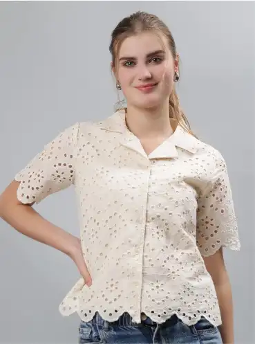 Image for ETRAANAWomenComfortSelfDesignSchiffliCottonCasualShirt