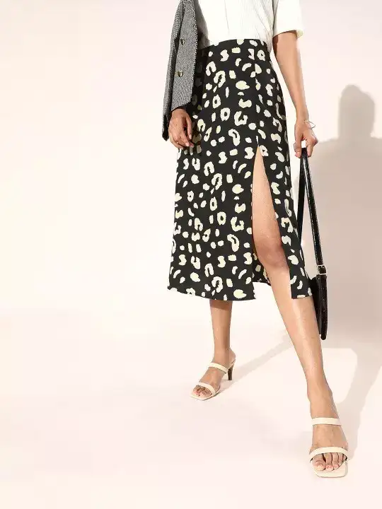Image for Berrylush-Women'sBlackAbstractAnimalPrintedSkirt
