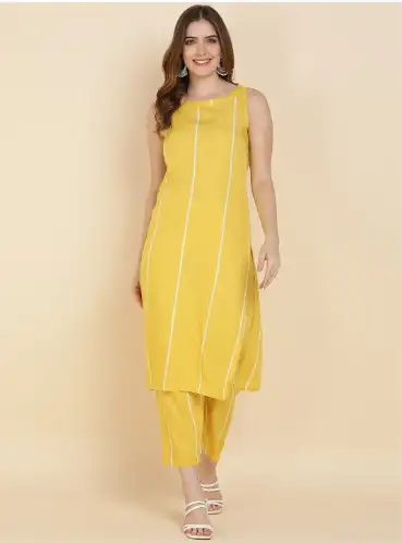 Image for JAIKURTIESStripedWovenDesignKurtaWithTrousers