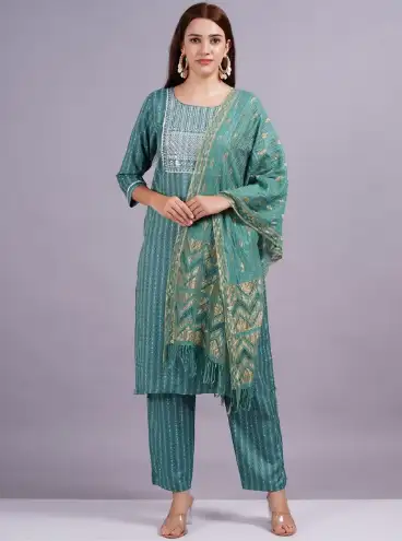 Image for KALINIStripedRoundNeckKurtaWithTrouser%26Dupatta