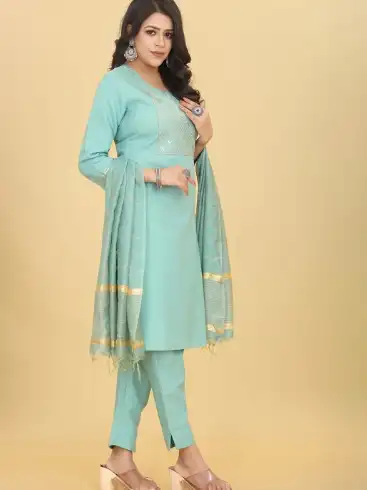 Image for RitiEthnicMotifsYokeDesignSequinnedKurtaWithTrousers%26Dupatta