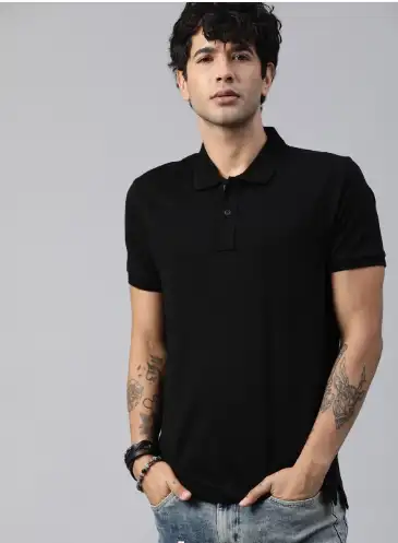 Image for RoadsterTheLifestyleCoMenBlackPoloCollarPureCottonT-shirt