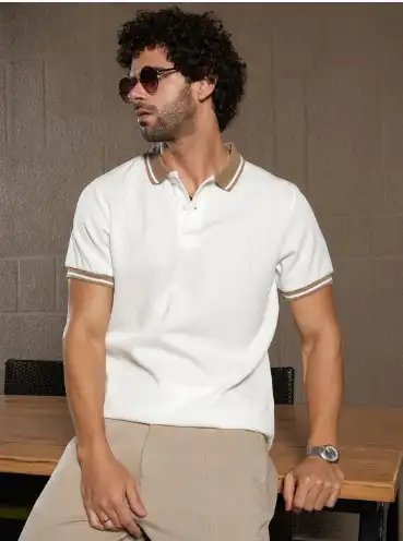 Image for CampusSutraMenSelfDesignPoloCollarCottonT-shirt