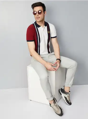 Image for MaxVerticalStripedPoloCollarT-shirt