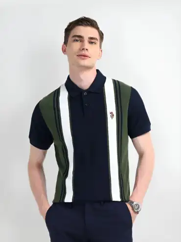 Image for U.S.PoloAssn.DenimCo.StripedPoloCollarCottonSlimFitT-shirt