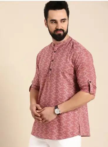 Image for AnoukMenGeometricPrintedCottonShortKurta