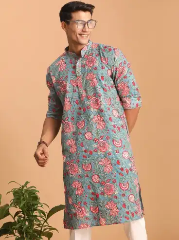 Image for VASTRAMAYFloralPrintedThreadWorkPureCottonKurta