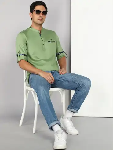 Image for KuonsAvenueMandarinCollarCottonStraightKurta