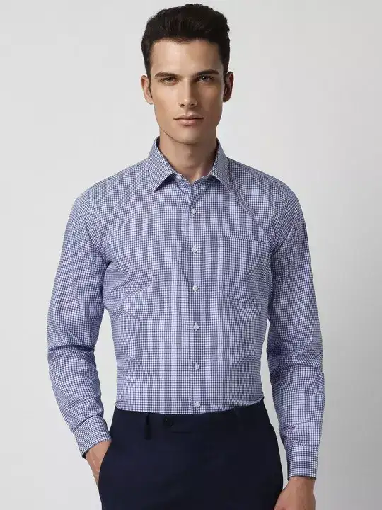 Image for VanHeusen-MenBlueSlimFitMicroCheckedPureCottonFormalShirt