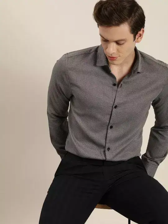 Image for INVICTUS-Men%E2%80%99sEasyCareGrey%26BlackSelfDesignSustainableFormalShirt