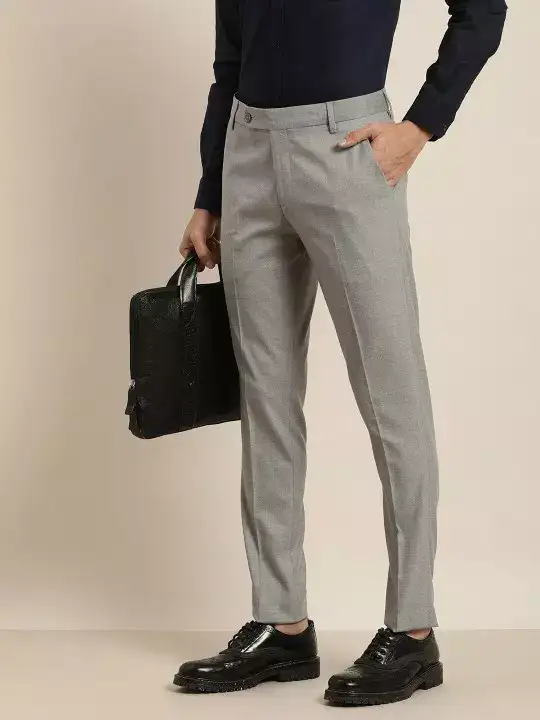 Image for INVICTUS-MenGreySolidRegularFitFormalTrousers