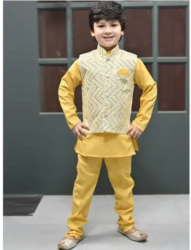 Image for BTDEZINESBoysMandarinCollarStraightKurta%26PyjamawithNehruJacket
