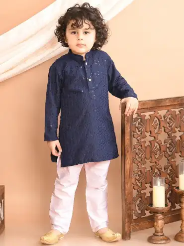 Image for SuperminisBoysEthnicMotifsEmbroideredSequinnedKurtawithPyjama