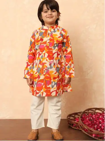 Image for ReadiprintBoysAbstractPrintedPureCottonStraightKurtawithPyjama