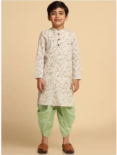 Image for KISAHBoysFloralPrintedMandarinCollarKurtawithDhotiPants