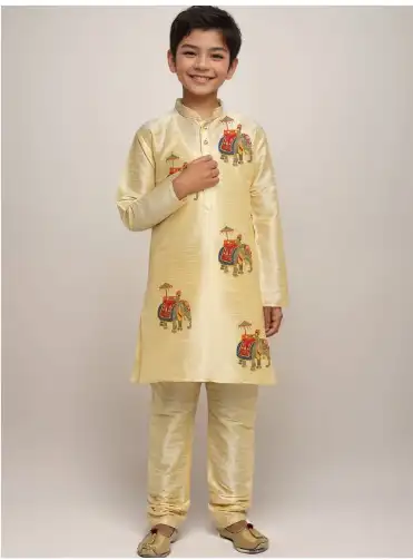 Image for DEVOILERBoysAnimalPrintedArtSilkKurtawithChuridar