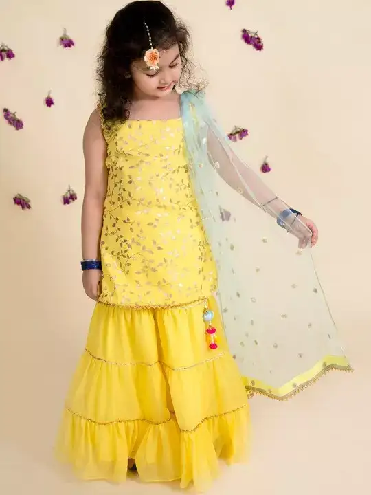 Image for Pspeaches-GirlsYellowEmbroideredKurtiwithSharara%26Dupatta