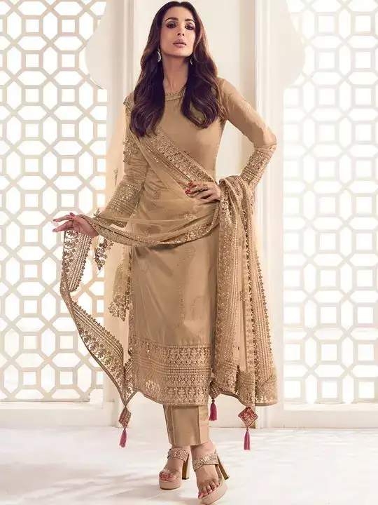 Image for Inddus-Women'sFloralThreadandSequinedEmbroideredKurtaSet