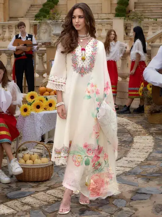 Image for IndoEra-FloralEmbroideredKurtaWithTrousers%26Dupatta
