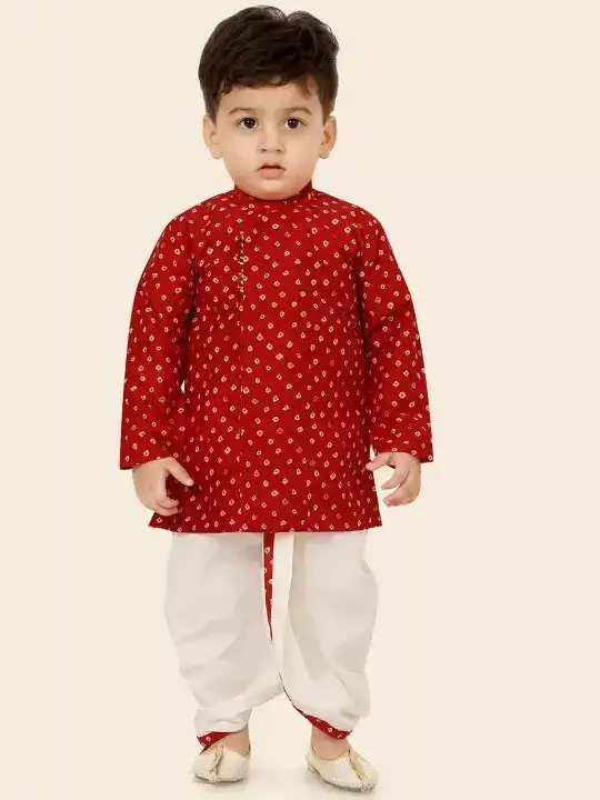 Image for EthniksNeu-Ron-InfantBandhaniPrintedStraightKurtaWithDhotiPants