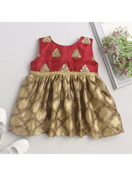 Image for MANYFROCKS%26-GirlsEmbellishedSequinedSilkFit%26FlareEthnicDress