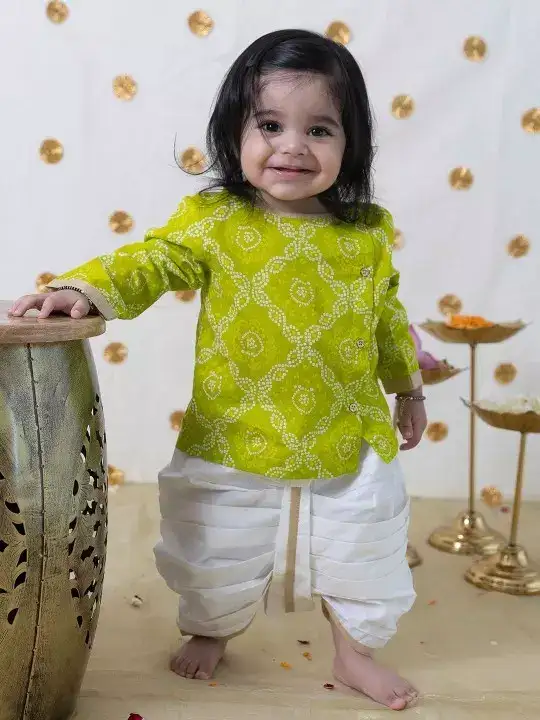 Image for TiberTaber-InfantsBoysBandhaniPrintedAngrakhaKurtawithDhotiPants