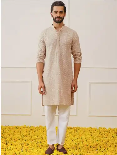 Image for JompersEmbroideredThreadWorkPureCottonKurtawithPyjamas