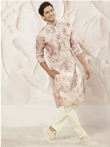 Image for VASTRAMAYMenFloralPrintedRegularKurtawithTrousers