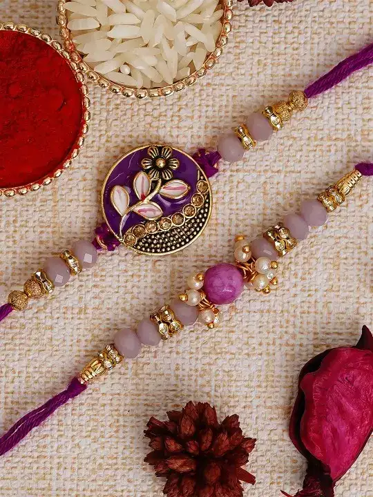 Image for eCraftIndia-PurpleFloralPearlBeadedRakhiSet