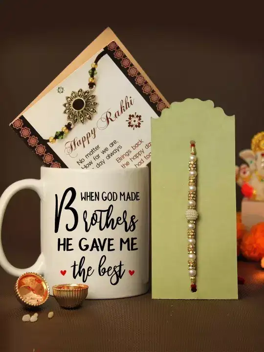 Image for TIEDRIBBONS-PearlRakhiforBrotherwithMug%26CardGiftSet