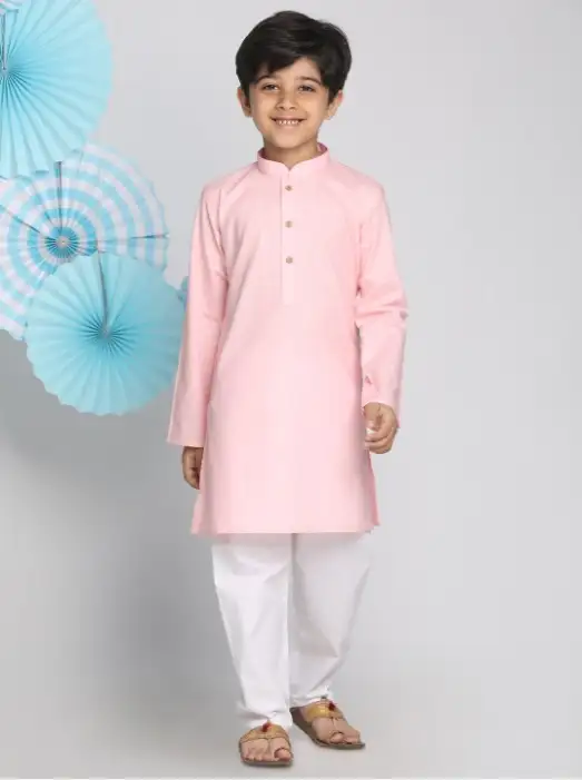 Image for VASTRAMAYBoysPink%26WhiteSolidKurtawithPyjamas