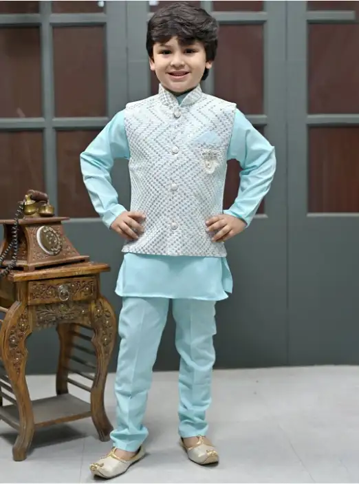 Image for BTDEZINESBoysMandarinCollarStraightKurta%26PyjamawithNehruJacket