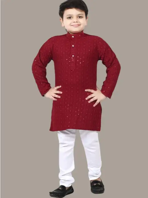 Image for BTDEZINESBoysEthnicMotifsChikankariSequinnedKurtawithPyjamas