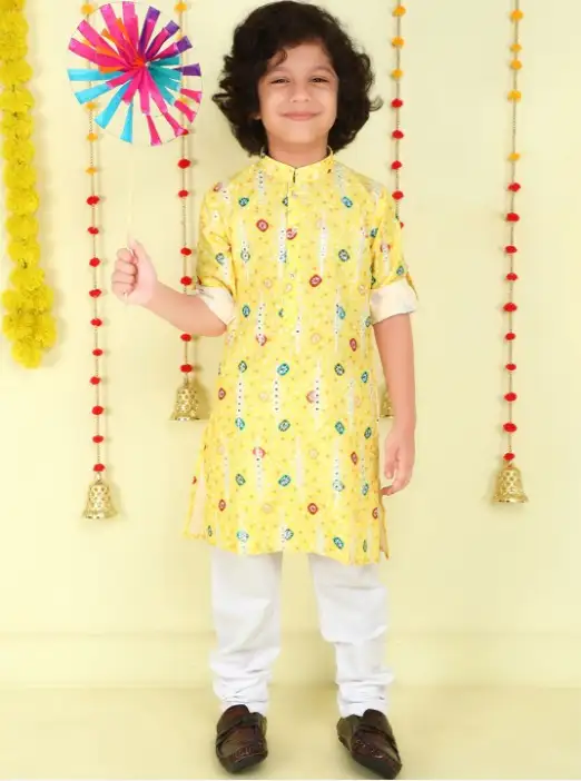 Image for MinistitchBoysEmbroideredThreadWorkKurtawithPyjamas