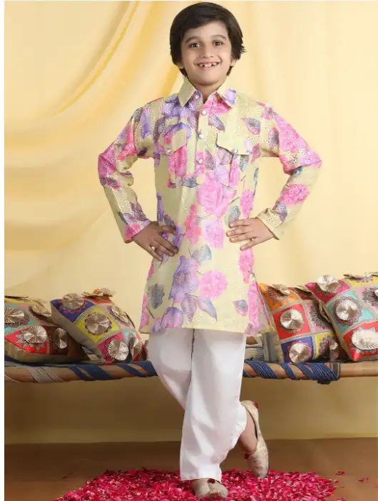 Image for CutiekinsBoysFloralPrintedRegularKurtawithPyjamas