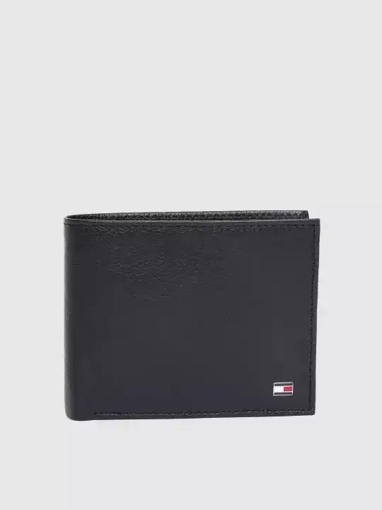 Image for TommyHilfiger-Men%E2%80%99sBlackSolidGenuineLeatherTwo-FoldWallet
