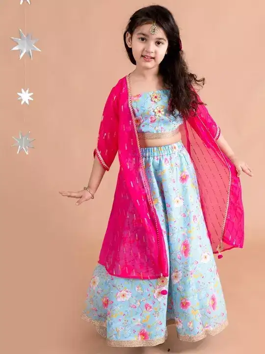 Image for Pspeaches-GirlsBlue%26PinkPrintedLehengaCholi