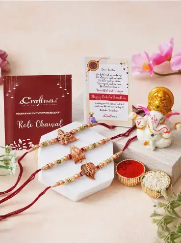 Image for eCraftIndia3-PcsRed%26WhiteRakhiGiftSet