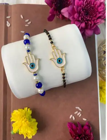 Image for IJewelsSetOf2EvilEyeBhaiyaBhabhiMangalsutraBraceletRakhiSet