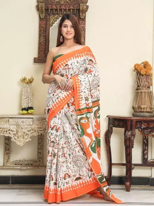 Image for TROPWEAR-EthnicMotifsBlockPrintPureCottonSaree