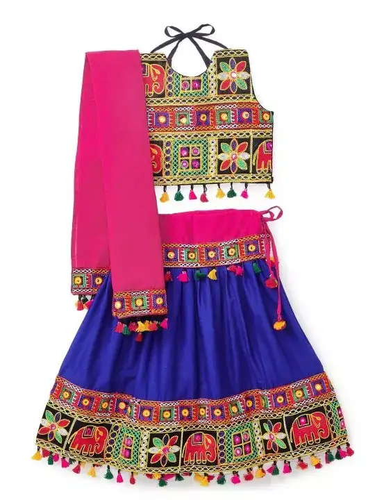 Image for BANJARAINDIA-GirlsEmbroideredCottonLehenga%26BlouseWithDupatta