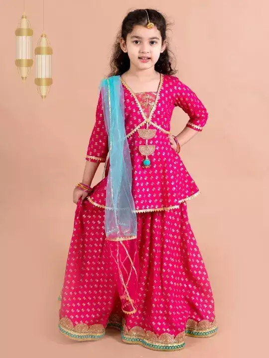 Image for Pspeaches-GirlsMagenta%26BluePrintedLehenga%26BlouseWithDupatta