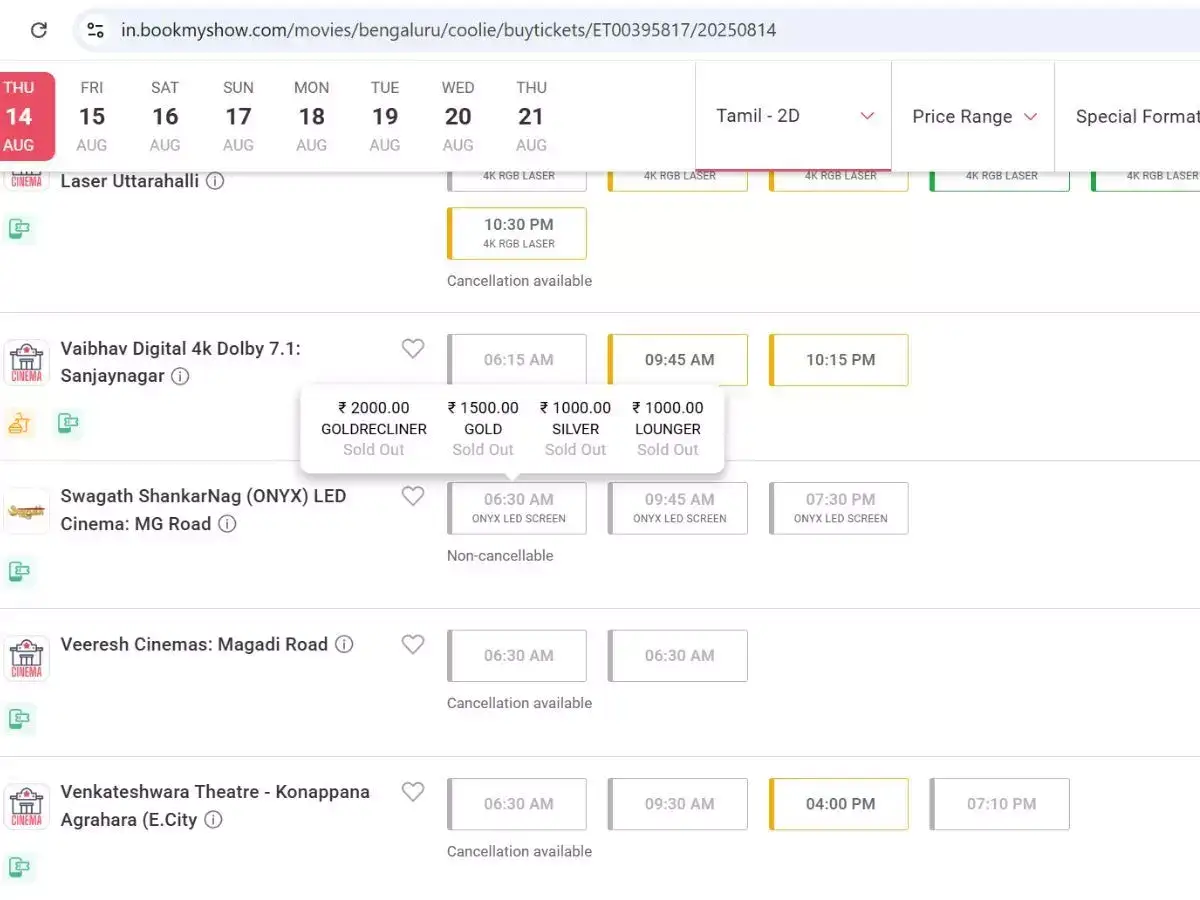 Coolie ticket prices in Bangalore