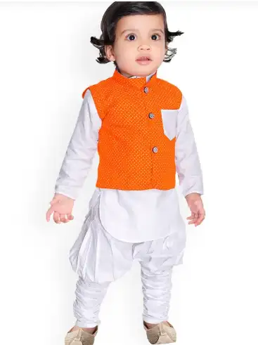 Image for BAESDBoysPureCottonKurtaWithChuridar%26PolkaDotsPrintedNehruJacket